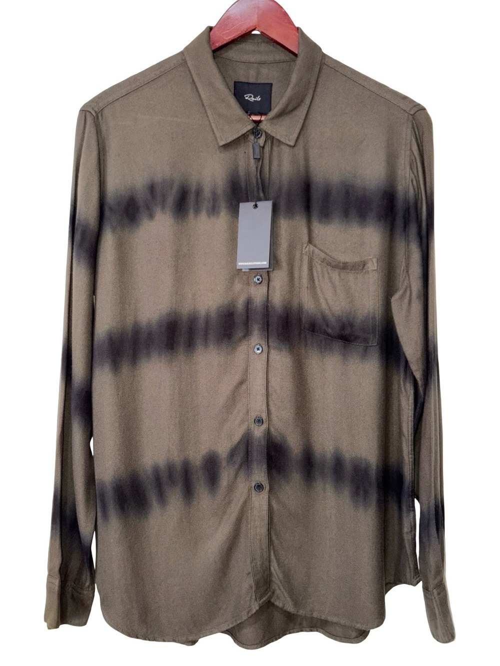 Rails Hunter Shirt Olive Black Tie Dye Waves Button Up Size L NWT Casual - Picture 2 of 7